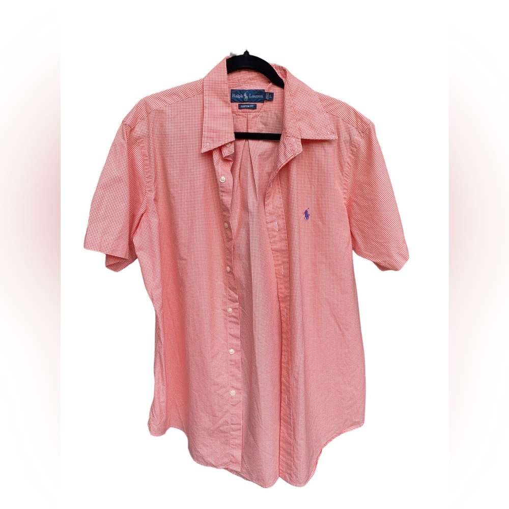 Custom Fit Plaid Ralph Lauren Button Up Collared Short Sleeve Shirt Men’s Large